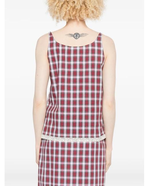 N°21 Red Check-Pattern Lace-Trim Blouse