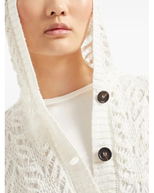 Brunello Cucinelli White Foliage-Lace Cardigan