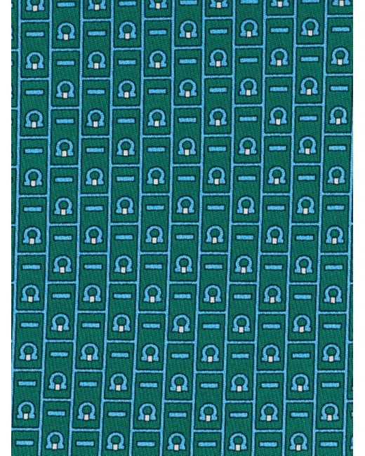 Ferragamo Green Gancini-print Silk Tie for men