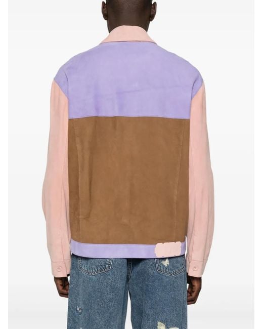 Gcds Pink Colour Block Suede Shirt Jacket for men