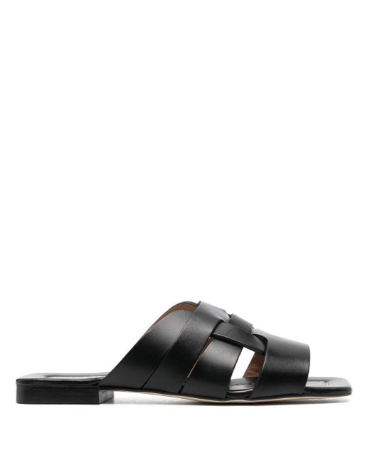 Pollini Black Square-toe Caged Leather Sandals