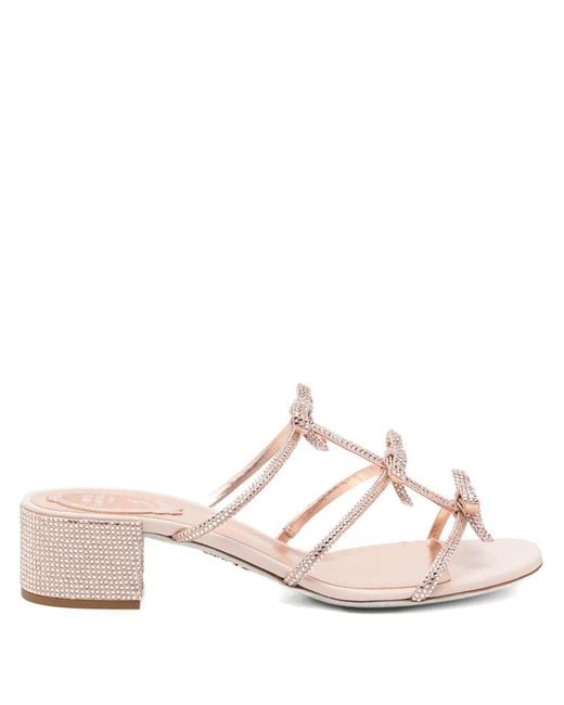 Rene Caovilla Pink 40Mm Crystal-Embellished Ribbon-Detail Sandals