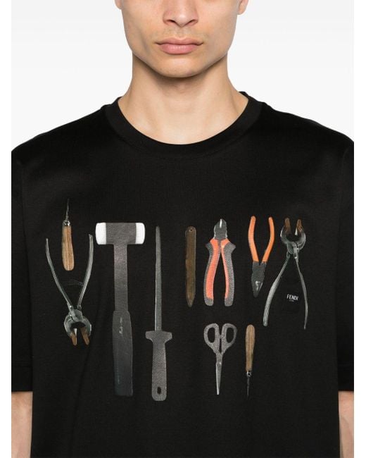 T-shirt en coton à imprimé graphique Fendi pour homme en coloris Black