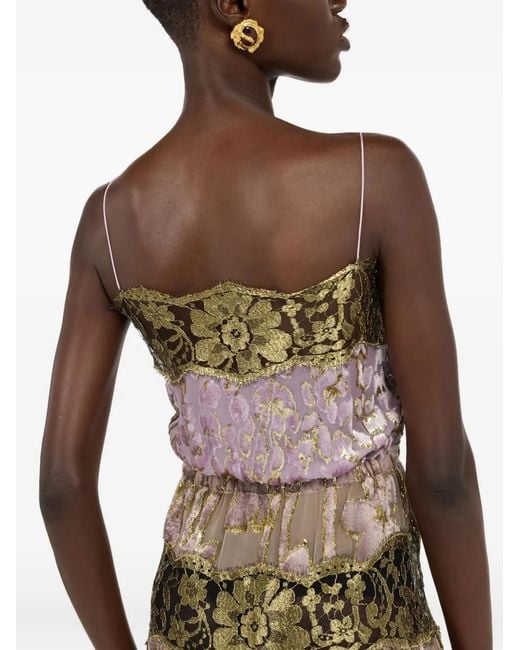 Roberto Cavalli Natural Floral-Pattern Lace Dress