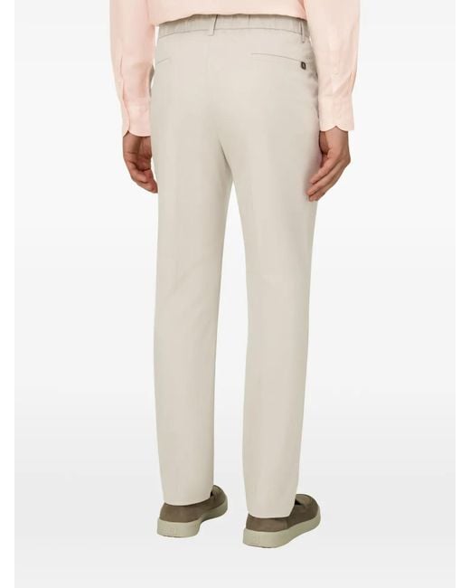 Boggi White Darted Drawstring-Waist Trousers for men