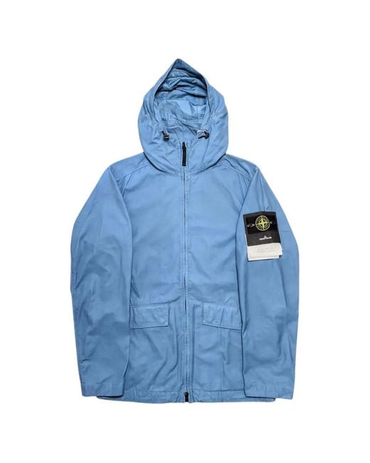 Stone Island Blue Logo-Patch Zip-Up Hooded Jacket for men