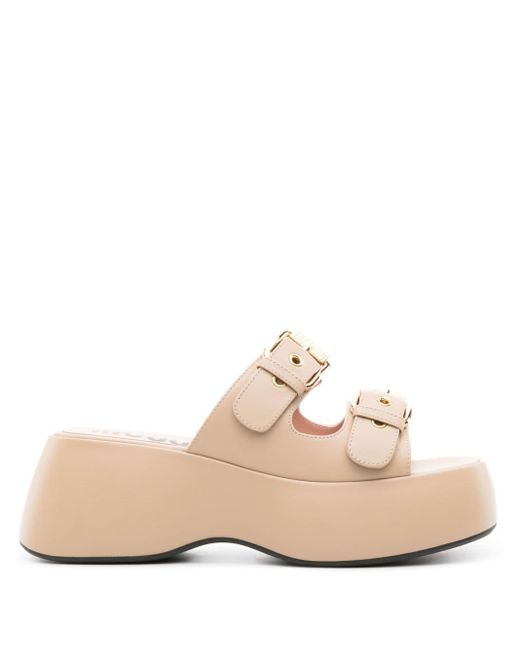 Mules Dolly 75 mm Moschino en coloris Natural