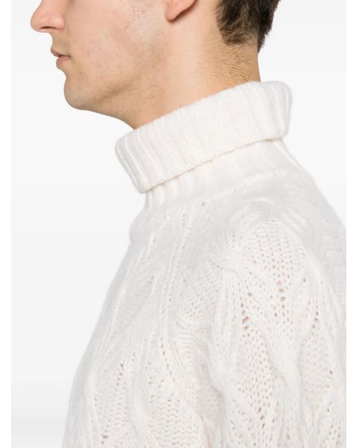 Eleventy White Cable-Knit Roll-Neck Sweater for men