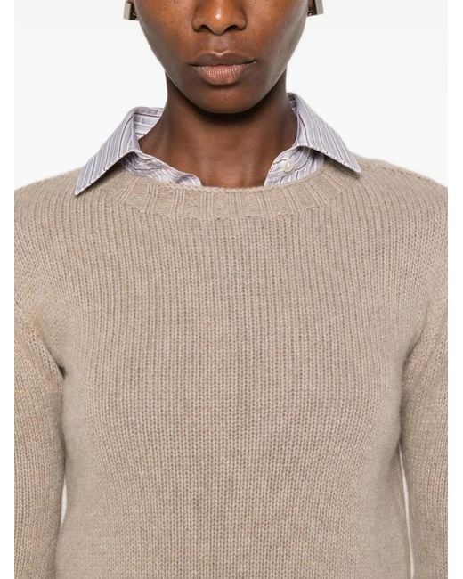 Aragona Natural Long-Sleeve Ribbed-Knit Sweater