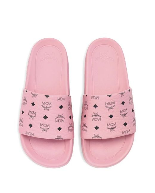 MCM Pink Monogram-Print Slides