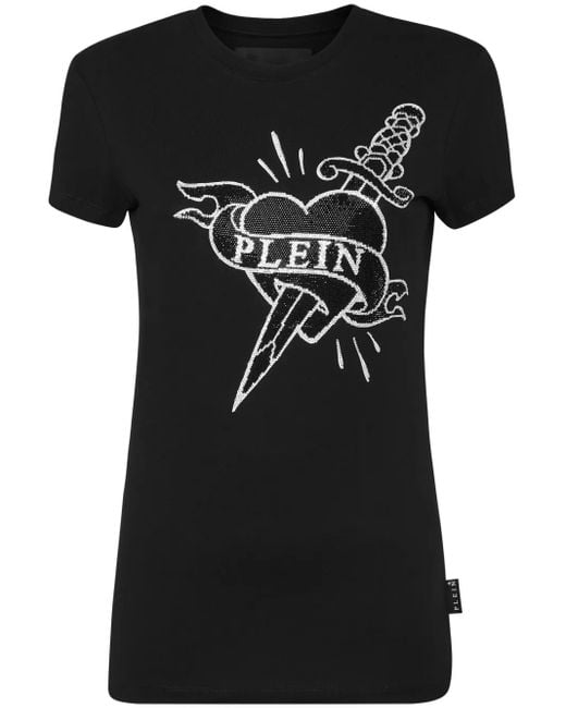 Philipp Plein Black Logo-Crystal Cotton T-Shirt