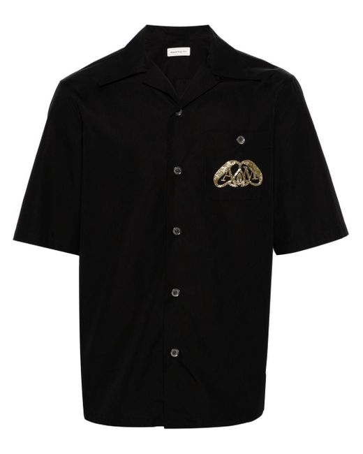 Alexander McQueen Black Logo-embroidered Poplin Shirt for men