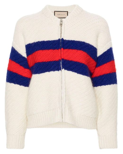 Gucci Red Web-striped Zip-up Cardigan