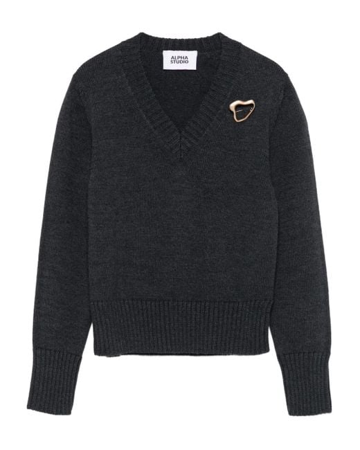 Alpha Studio Vネック セーター Black