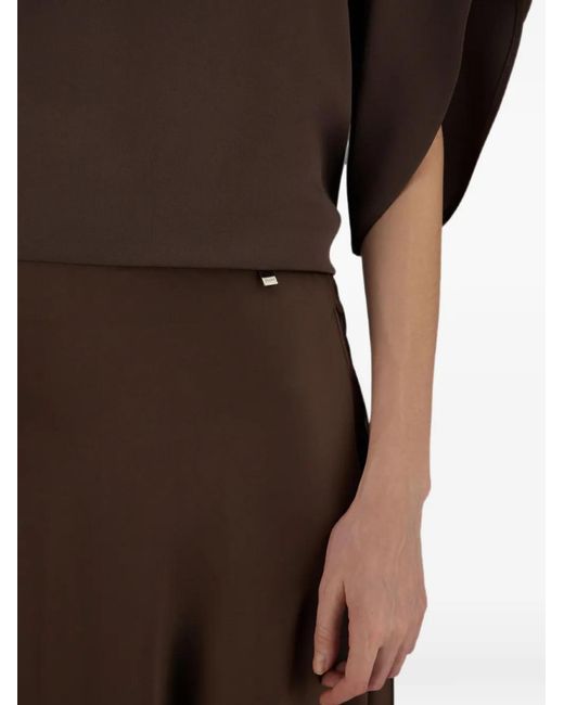 Herno Brown Satin-Finish Logo-Plaque Midi Skirt