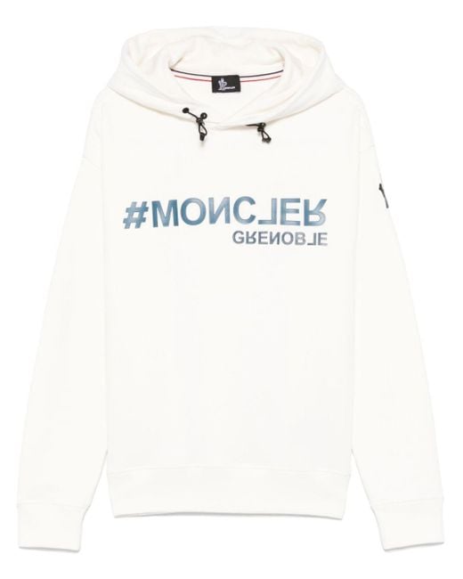 Moncler White Raised-Logo Hoodie for men