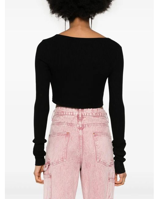 Blumarine Black Ribbed Knit Cardigan With Scoop Neckline