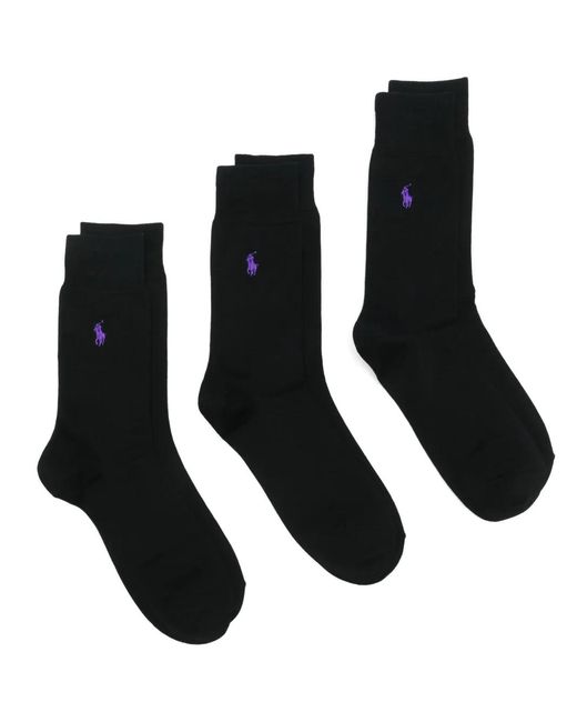 Polo Ralph Lauren Black Stretch Pony Motif Crew Socks Pack for men