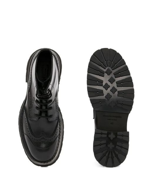 McQueen Black Leather Punk Worker Ankle Boots for men