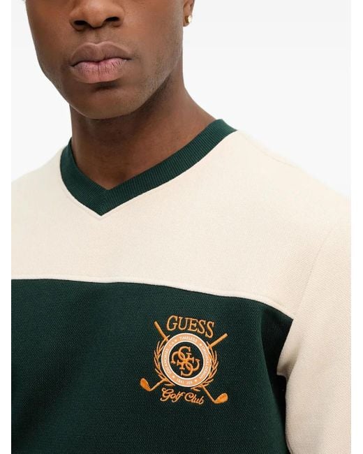Felpa Con Scollo A V di Guess in Green da Uomo