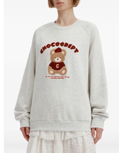 Chocoolate White Bear-Patch Long-Sleeve Sweatshirt