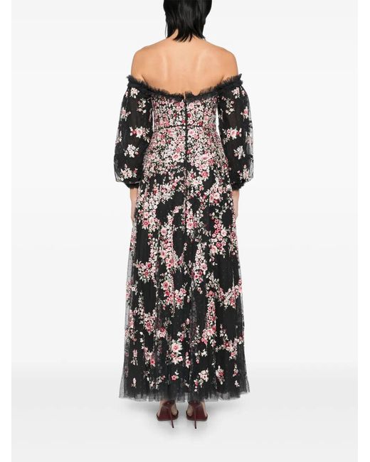 Needle & Thread Black Midikleid mit Blumen-Print