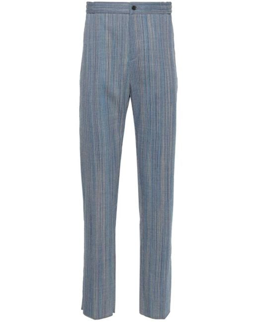 Etro Blue Stripe-jacquard Tapered-leg Trousers for men