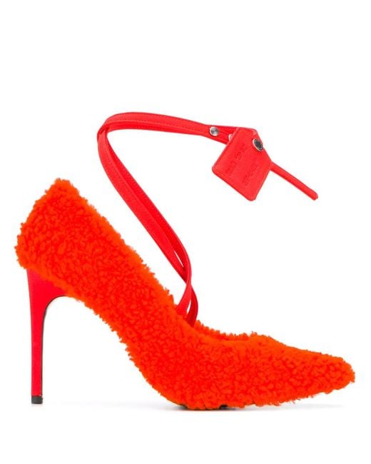 Off-White c/o Virgil Abloh Red Furry Strap Leather Sandal