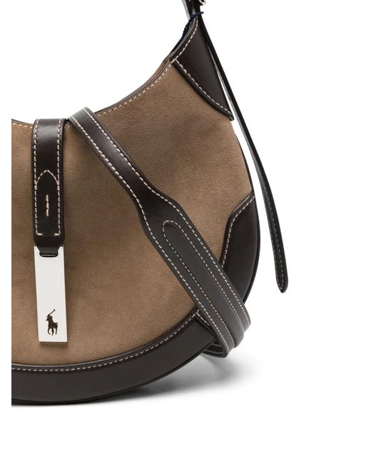 Polo Ralph Lauren Gray Polo Id Panelled Suede Shoulder Bag