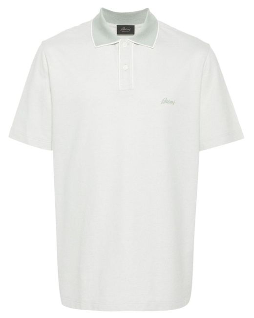 Brioni White Logo-embroidered Polo Shirt for men