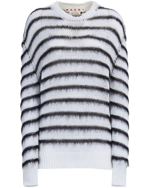 Marni White Locker gestrickter Pullover mit Streifen