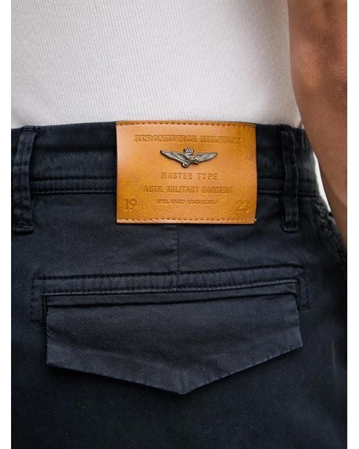 Aeronautica Militare Blue Logo-Patch Straight-Leg Trousers for men