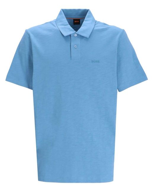 Boss Slub-Poloshirt mit Logo-Print in Blue für Herren
