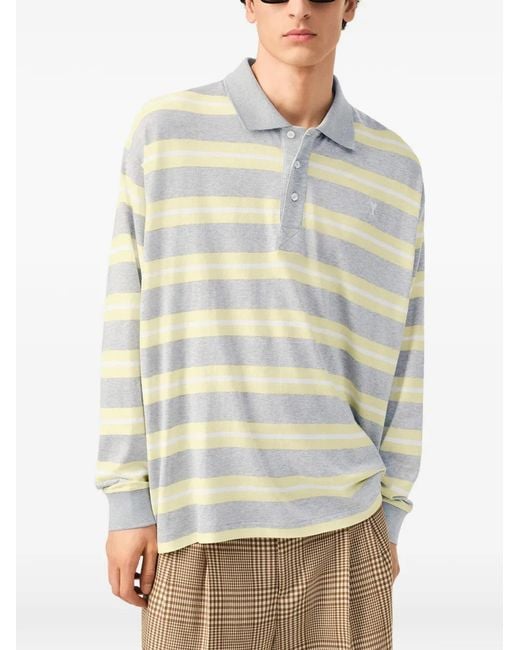 AMI Gestreept Poloshirt Met Lange Mouwen in het White voor heren