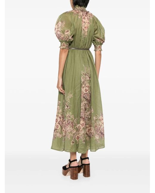 Zimmermann Green Floral Ramie Swing Maxi Dress