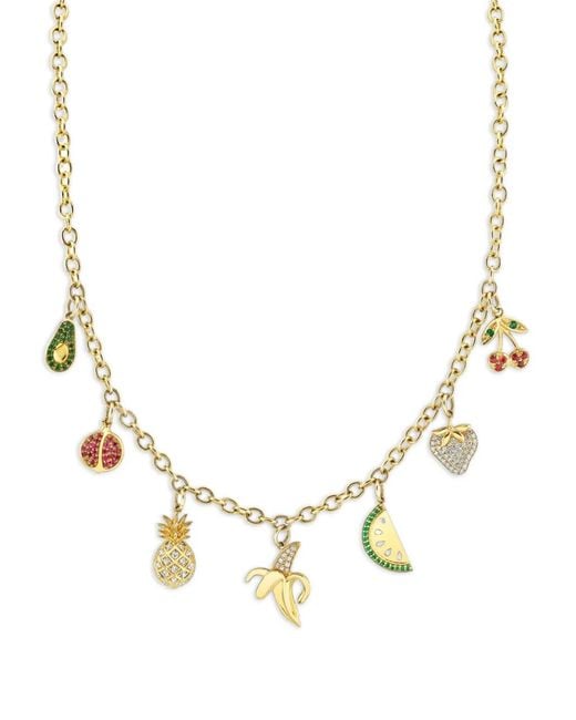 Sydney Evan Metallic Multi-Gemstone Fruit-Charm Necklace