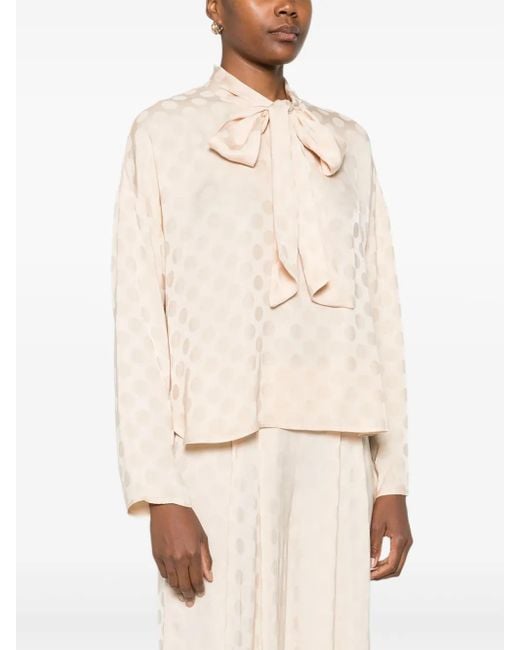 Dixie Natural Polka-Dot Pattern Tie-Neck Blouse