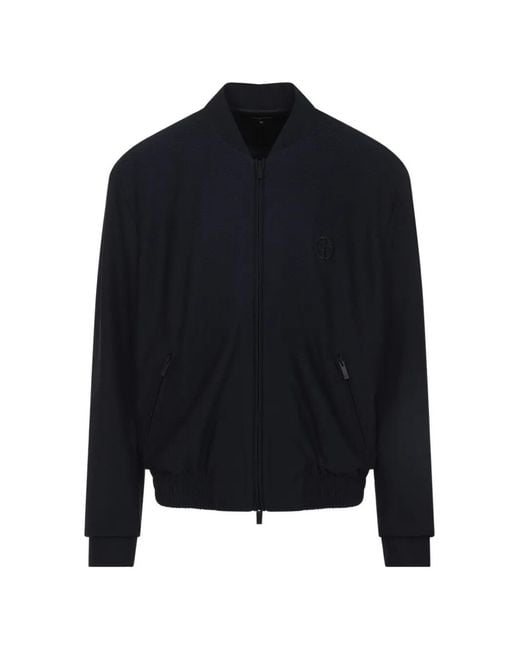 Giorgio Armani Textured Logo Jacket in Blue for Men | Lyst