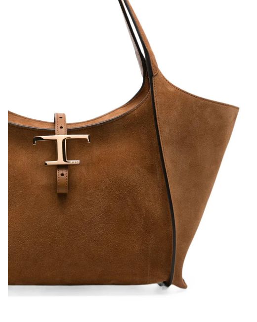Tod's Brown T Timeless Suede Tote Bag
