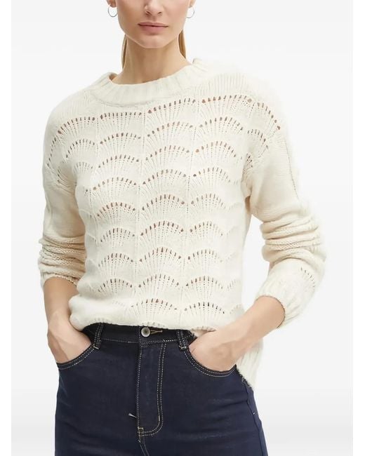 Morgan White Patterned-Design Knitted Jumper