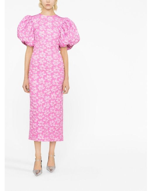 ワンピース ROTATE puff sleeve pink floral dress UK8 ROTATE BIRGER CHRISTENSEN Floral-Jacquard Puff-Sleeve Midi