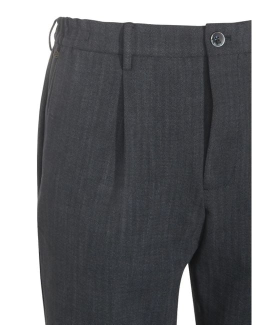 GTA IL PANTALONE Blue Pleated-Front Herringbone Trousers for men