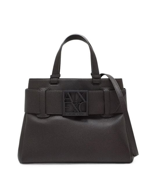 ARMANI EXCHANGE Black Logo-Plaque Grained Tote Bag