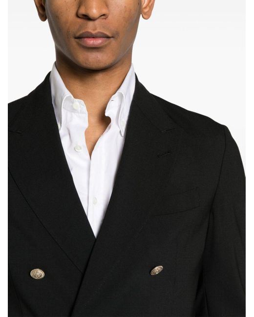 Eleventy Black Double-breasted Wool-blend Suit for men