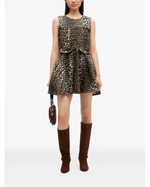 Ganni Brown Leopard Denim Mini Dress