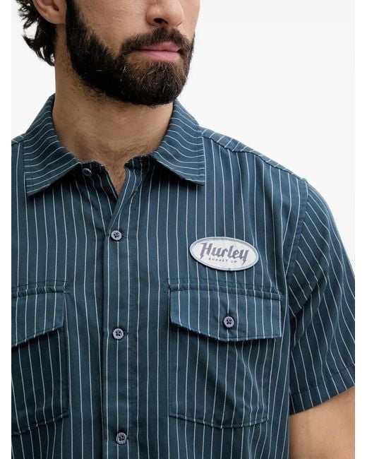 Hurley Blue Pinstriped Logo-Patch Shirt for men