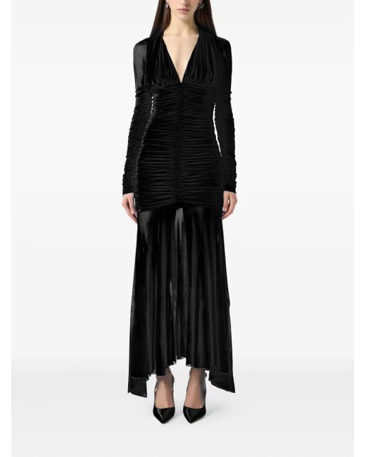 Blumarine Black Gerafftes Abendkleid Mit Langen Ärmeln