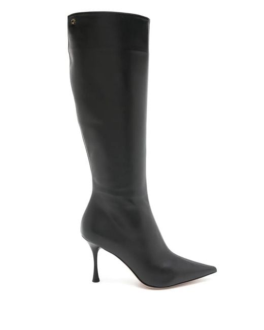 Gianvito Rossi Black Pointed-Toe Leather Knee Boots