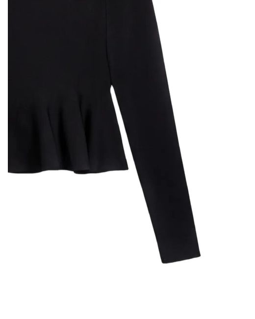 Vanessa Bruno Black Flower Square-Neck Ruffled Top