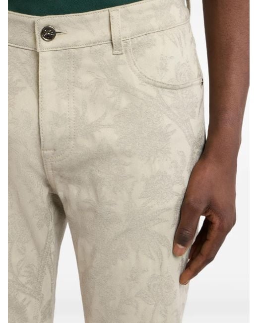 Etro White Pantalon En Jacquard Gabardine De Coton À Motif Floral for men